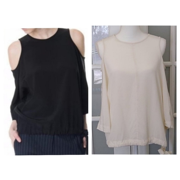 Like New Ivory Tibi Silk Cold Shoulder Top - Picture 1 of 15